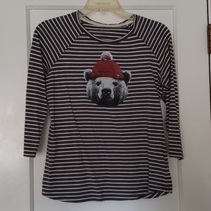 Columbia slate gray and white striped bear shirt